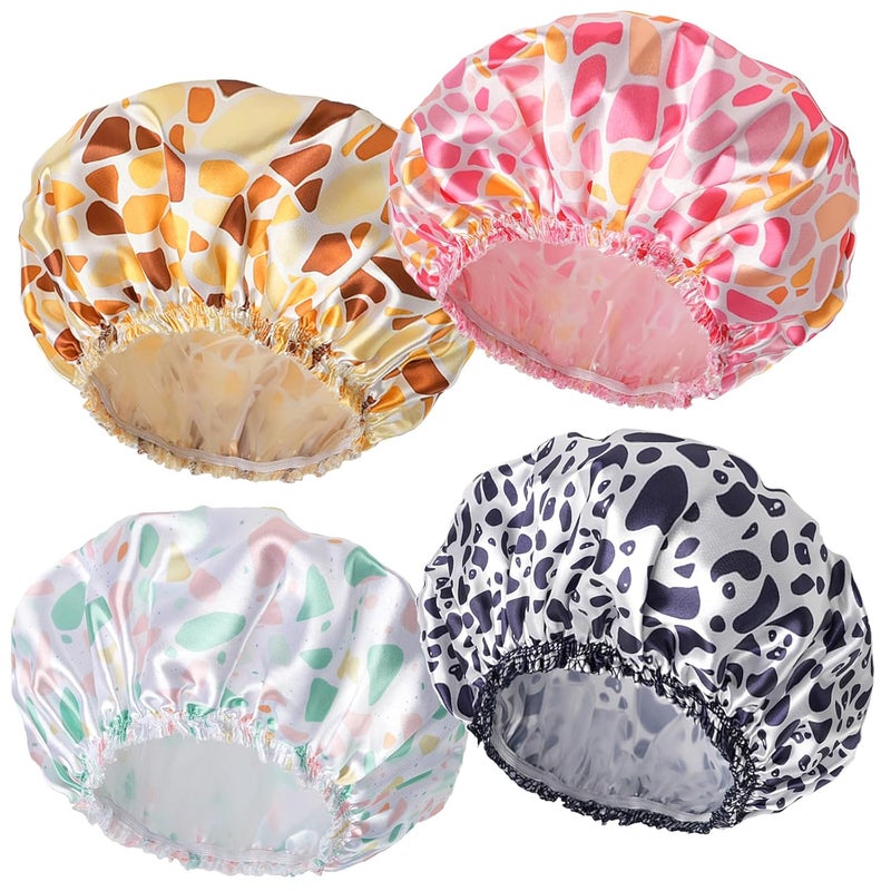CHFONG Shower Caps for Women, 4 PCS Elastic and Reusable Bath Caps, Double Layers Shower Cap Reusable Waterproof, Bathing Shower Caps, Environmental Bath Hair Protection Cap - Stone - Image 1
